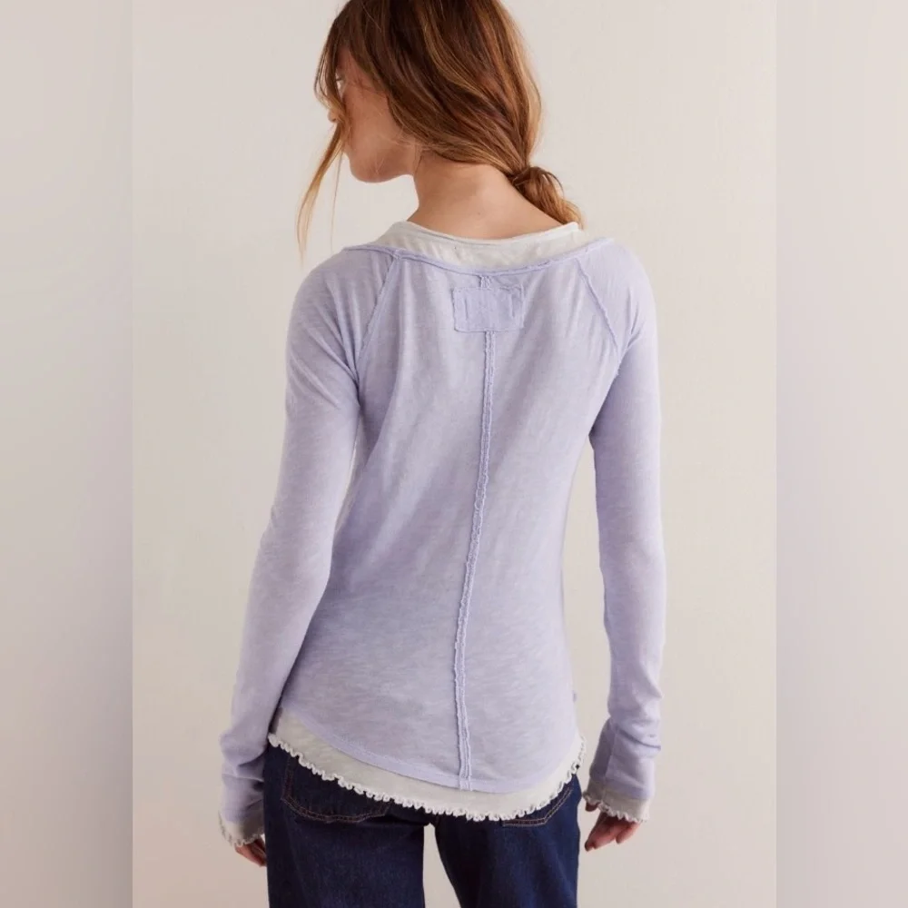 NWT Free People We the Free two’s a charm long sleeve top in icelandic blue- S - Picture 1 of 3
